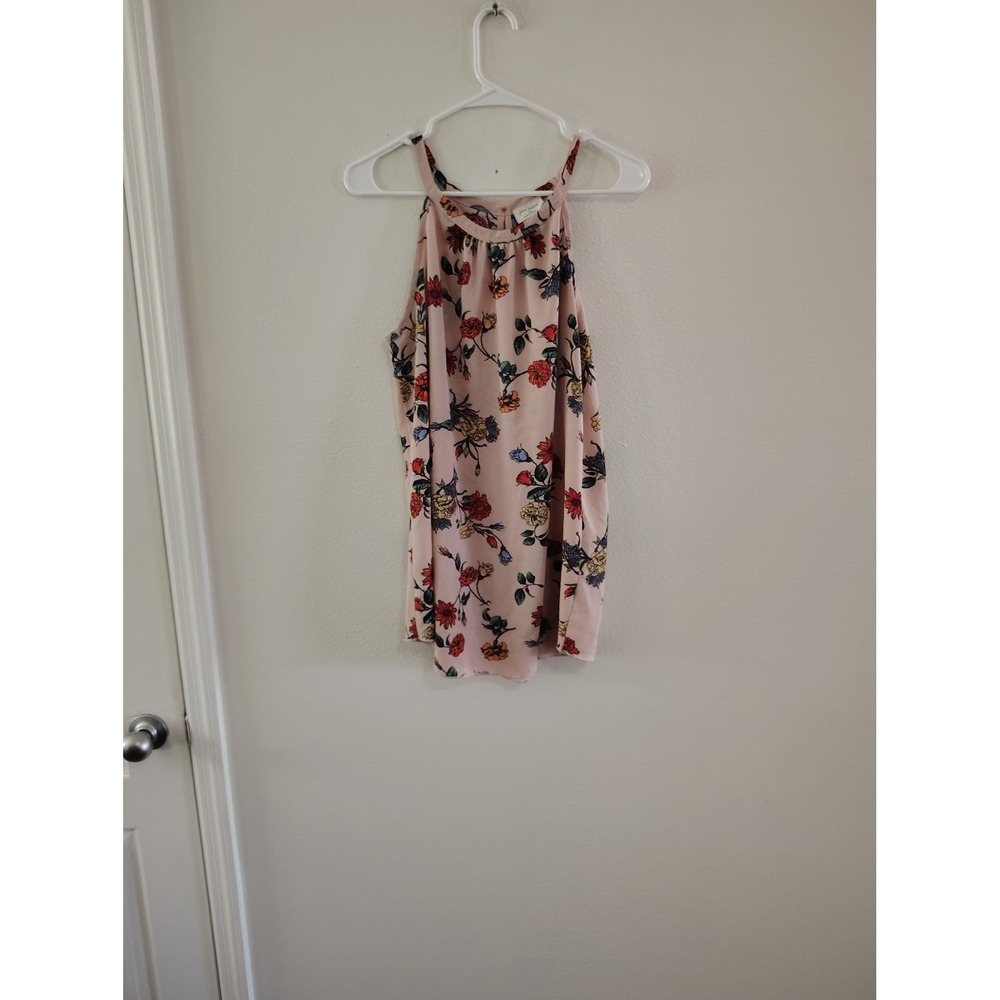 Free Kisses Womens XL Floral Halter Neck Blouse Pink Sleeveless Keyhole Top